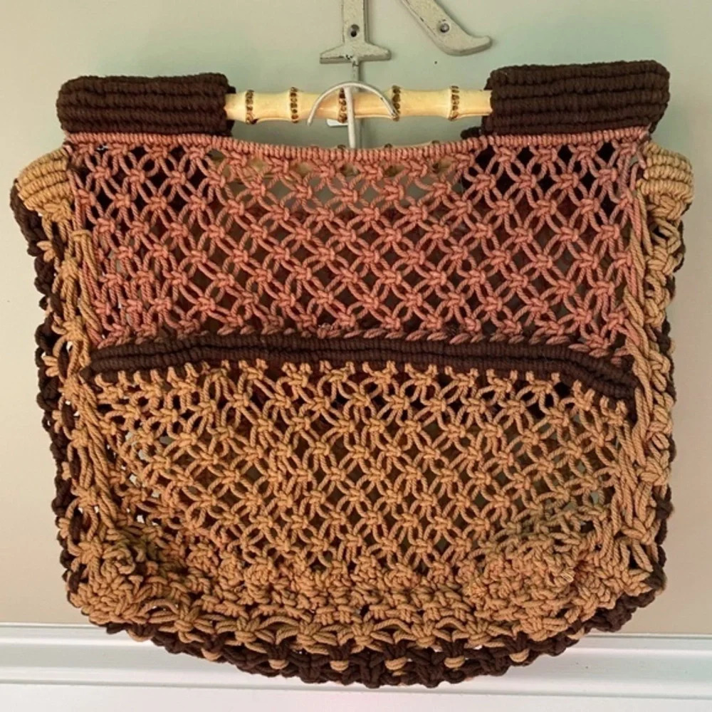 Free  People Brown  Macreme Bamboo Handle Bag